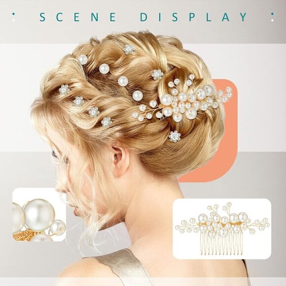 Bridal Hair Accessories Set 40 Pieces Wedding Pins Flowers Pearls Crystals